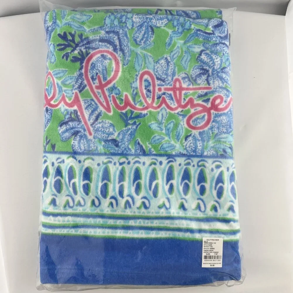 Lilly Pulitzer Beach Towel Keepin It Reel Cabana Green and Blue Brand New